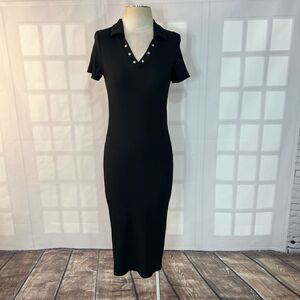 🔥5 for$25🔥 Misguided maternity short sleeve black ribbed midi dress